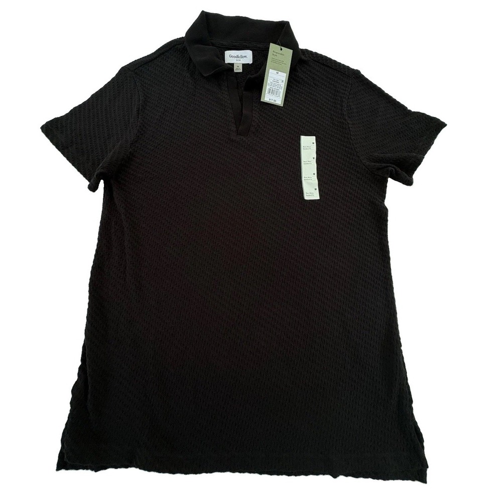 Goodfellow & Co Men's Size M Pullover Black Top Johnny Collar Waffle Weave NWT
